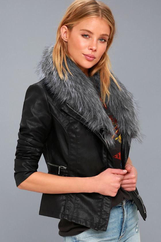 Amherst Black Faux Fur Trimmed Vegan Leather Moto Jacket 1