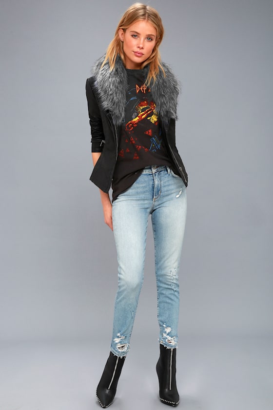 Amherst Black Faux Fur Trimmed Vegan Leather Moto Jacket 2