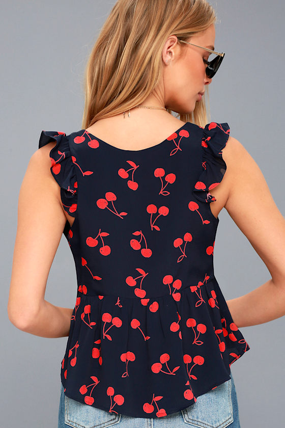 Lucy Love Cherry Bomb - Cherry Print Top - Tie-Front Top - Lulus