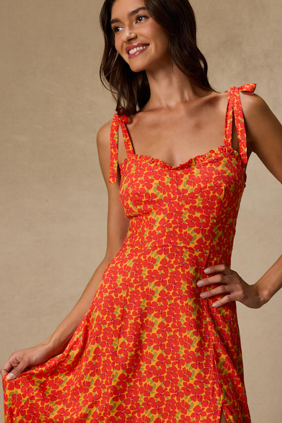 Dara Orange Multi Floral Tie-Strap Midi Dress 2