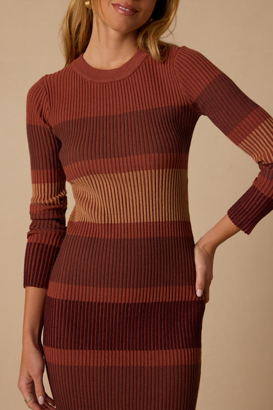 Starkey Brown Striped Ribbed Knit Midi Dress - thumbnail 5