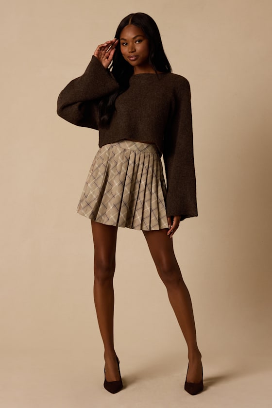 Bette Tan Plaid Pleated Mini Skirt - thumbnail 4