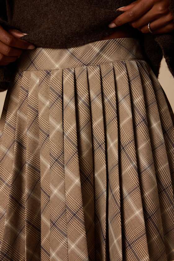 Bette Tan Plaid Pleated Mini Skirt - thumbnail 5