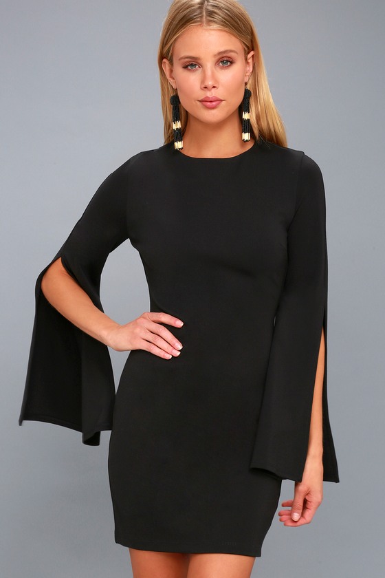 long bell sleeve black dress