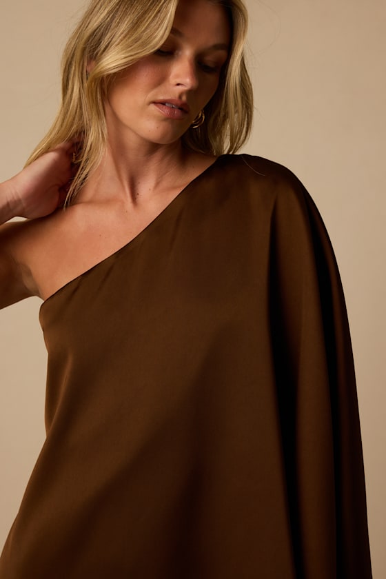 Winona Brown Satin One-Shoulder Top - thumbnail 4