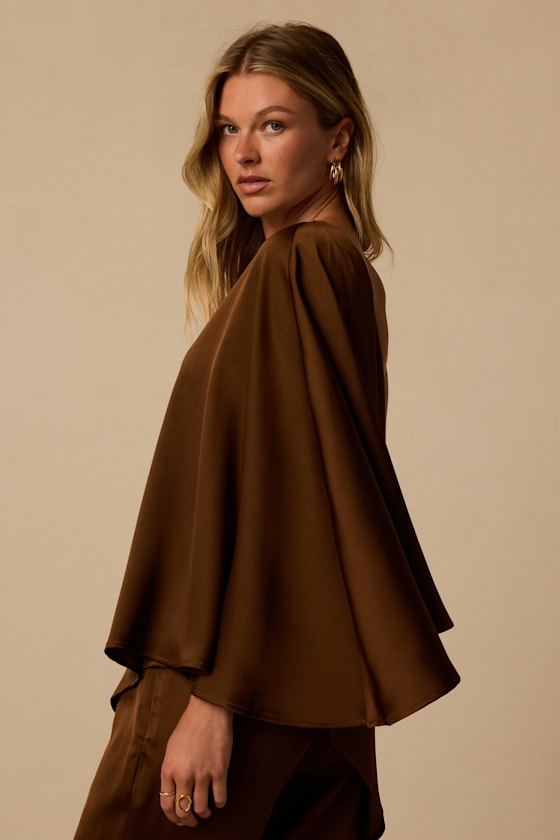 Winona Brown Satin One-Shoulder Top - thumbnail 5