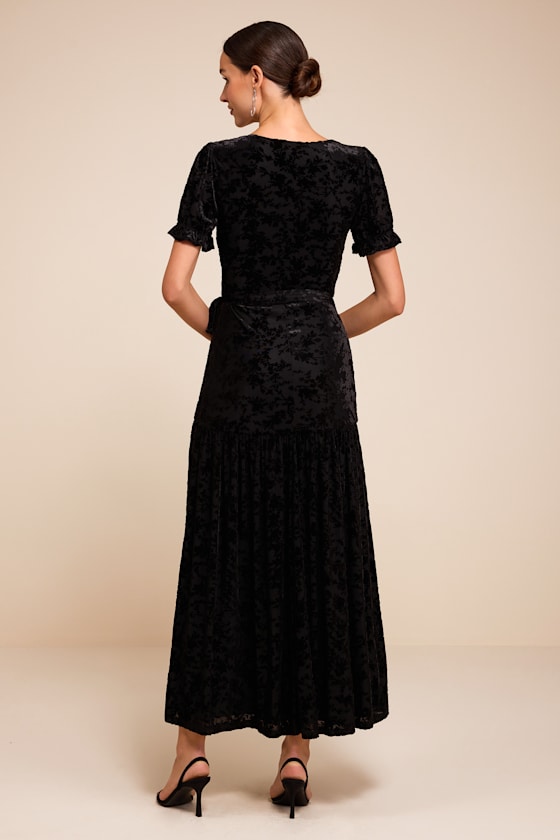 Aaliyah Black Velvet Wrap Midi Dress - thumbnail 3