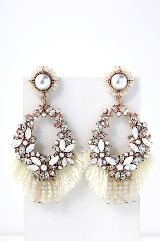 Jana Gold and Iridescent Rhinestone Tassel Earrings 1