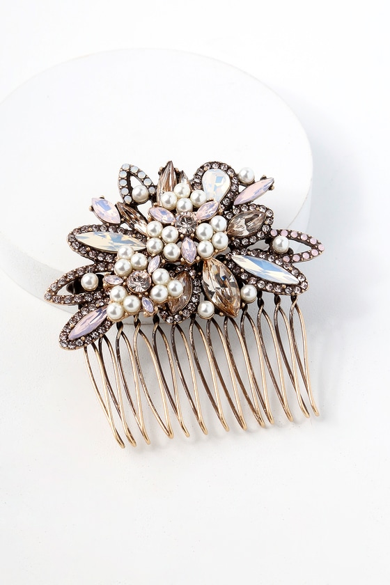 Til I Found You Gold and Pink Rhinestone Hair Comb