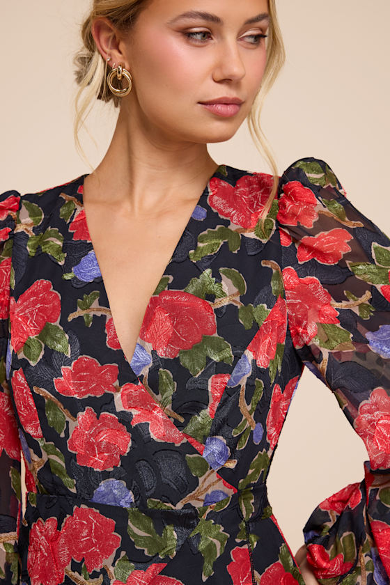Kayden Black Floral Long Sleeve Wrap Dress - thumbnail 5