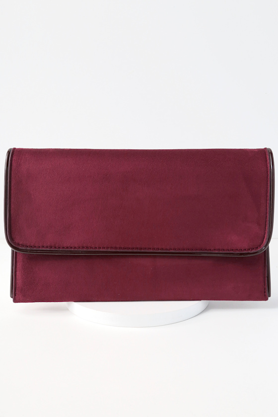New York Muse Burgundy Suede Clutch 2
