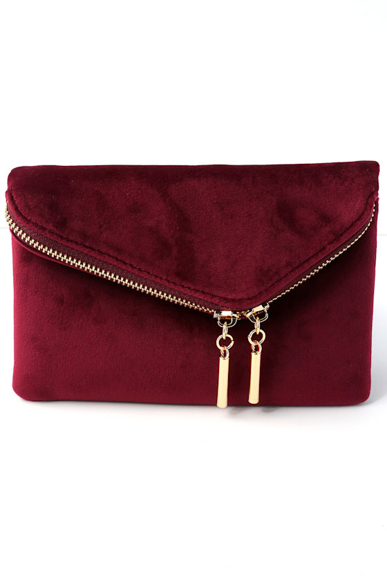 Chic Velvet Clutch Burgundy Clutch Envelope Clutch