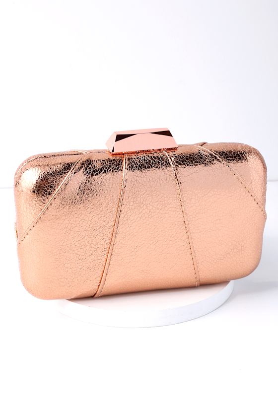 Shiny Rose Gold Clutch Rose Gold Vegan Leather Clutch Lulus