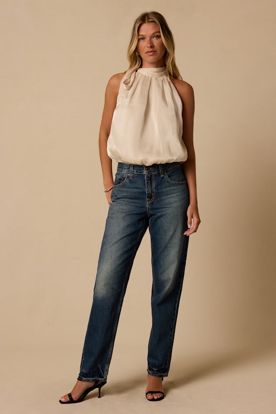 Kasen Cream Tie-Neck Bubble Hem Top - thumbnail 4