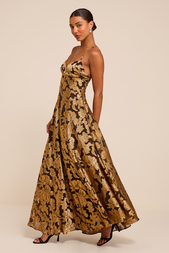 Starlet Brown Burnout Lace-Up Maxi Dress - thumbnail 4