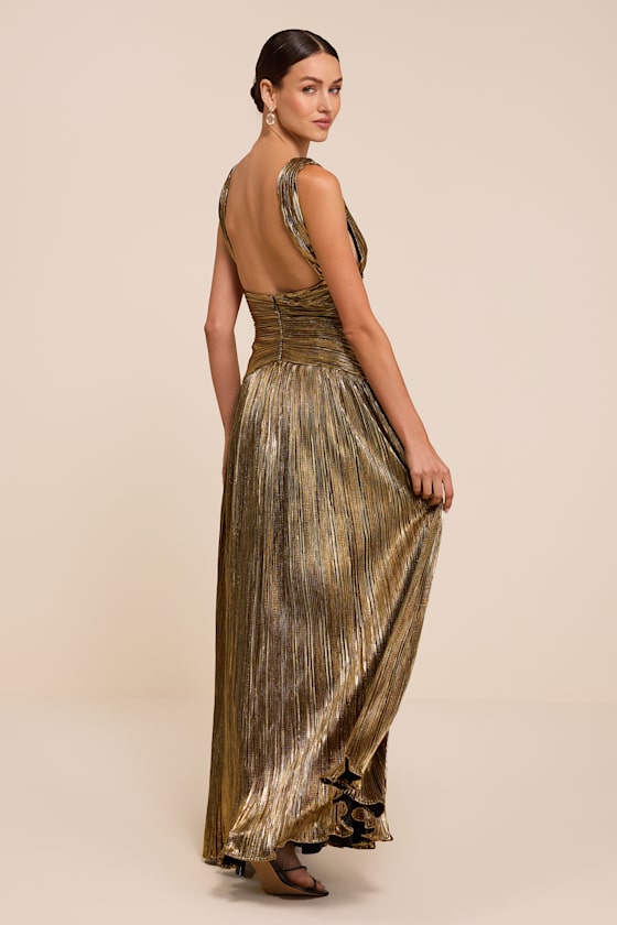 Kellie Gold Plisse Maxi Dress - thumbnail 3
