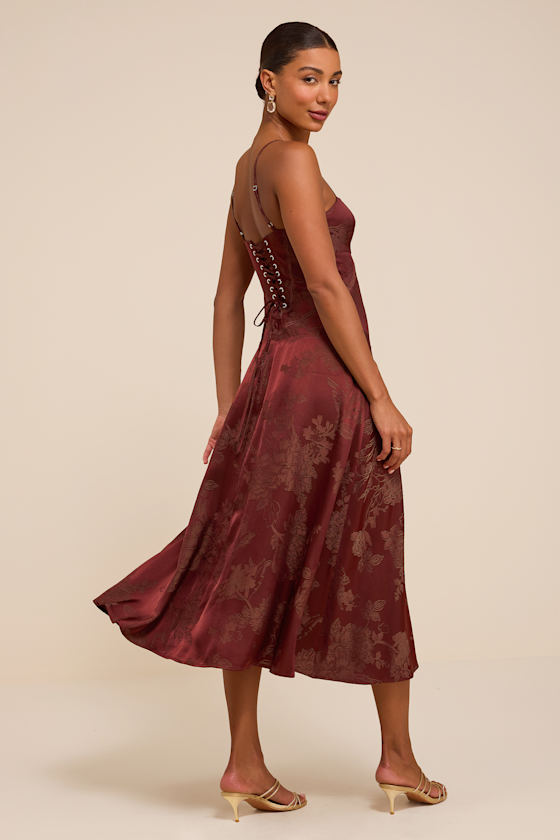 Dex Rust Jacquard Lace-Up Midi Dress - thumbnail 3