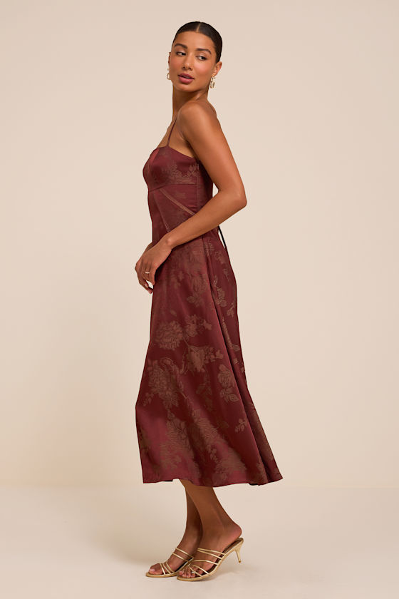Dex Rust Jacquard Lace-Up Midi Dress - thumbnail 4