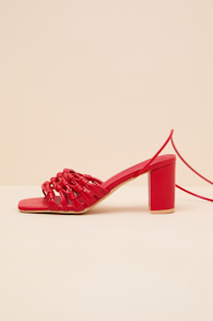 Eda Red Knotted Lace-Up High Heel Sandals 1