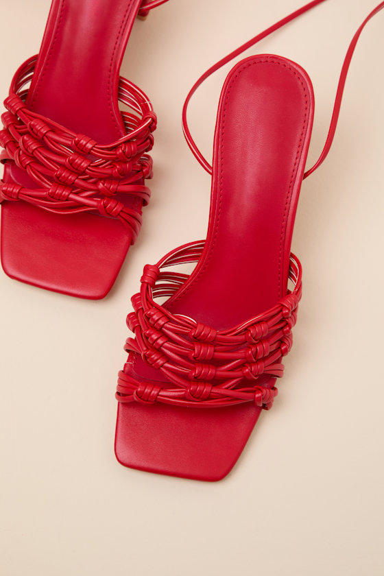 Eda Red Knotted Lace-Up High Heel Sandals 2