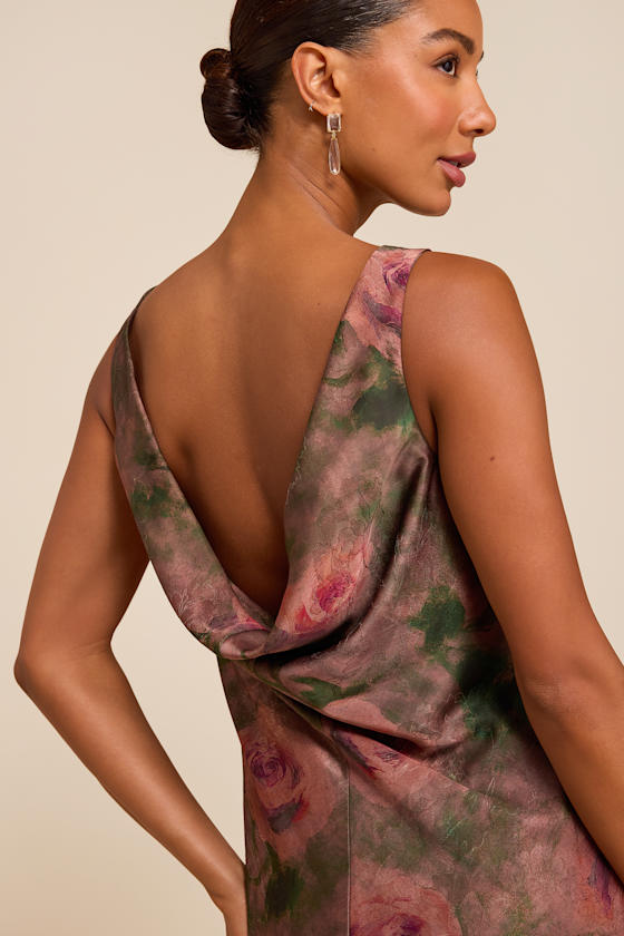 Bella Pink Floral Satin Cowl Maxi Dress - thumbnail 3