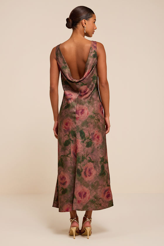 Bella Pink Floral Satin Cowl Maxi Dress - thumbnail 4