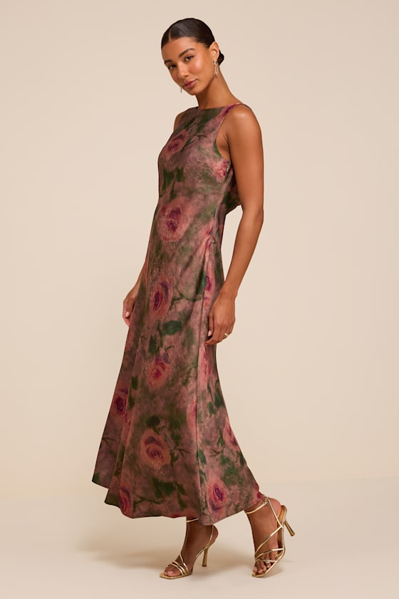 Bella Pink Floral Satin Cowl Maxi Dress - thumbnail 5
