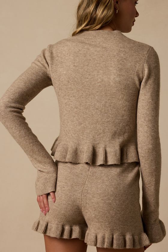 Cozy Moments Beige Ruffled Sweater Top - thumbnail 3