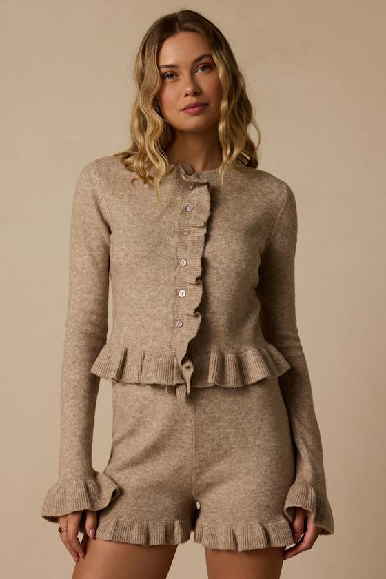 Cozy Moments Beige Ruffled Sweater Top - thumbnail 4
