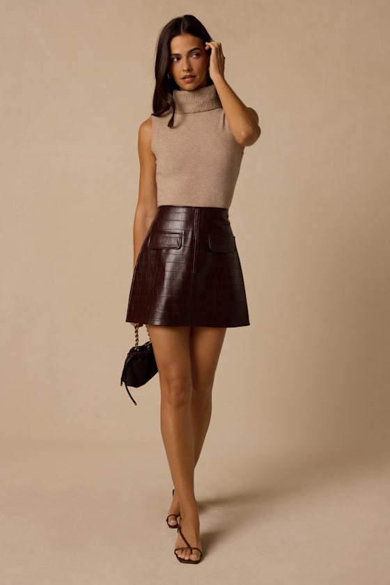Jonie Brown Vegan Leather Mini Skirt - thumbnail 4