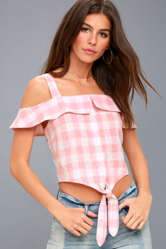 Bellini Babe White and Pink Gingham Crop Top 2