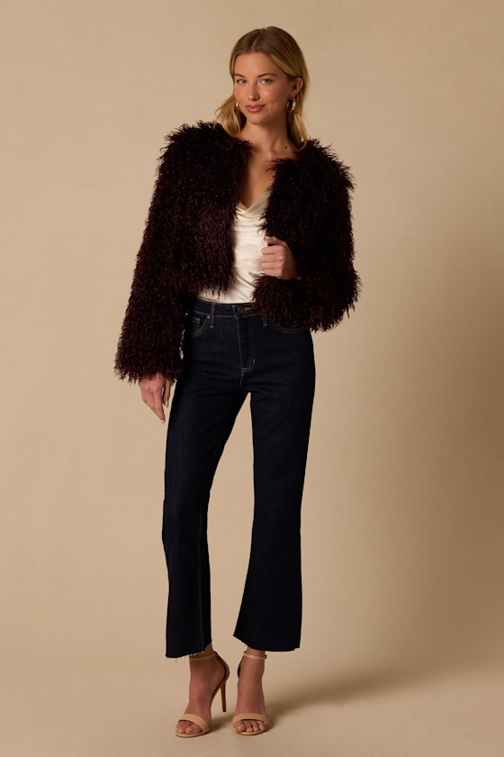 Jez Maroon Faux Fur Jacket - thumbnail 3