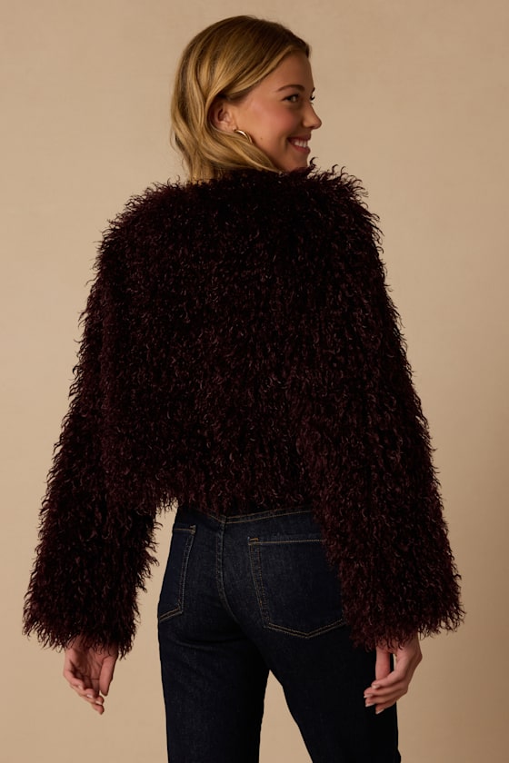 Jez Maroon Faux Fur Jacket - thumbnail 4