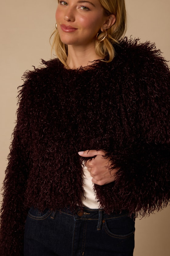 Jez Maroon Faux Fur Jacket - thumbnail 5