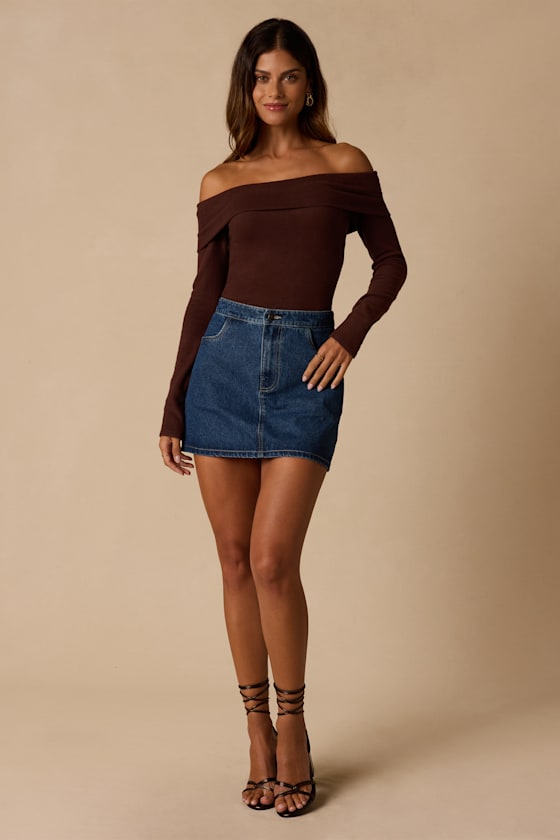 Sabriel Brown Off-the-Shoulder Long Sleeve Top - thumbnail 4