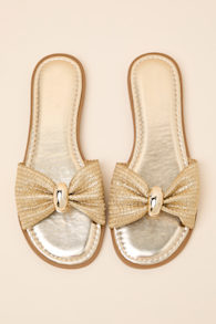 Nara Gold Raffia Slide Sandals 1