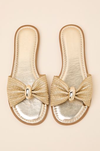 Nara Gold Raffia Slide Sandals 1