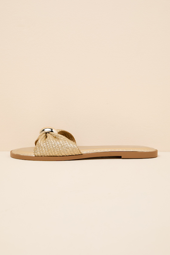 Nara Gold Raffia Slide Sandals 2