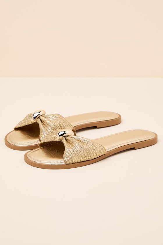 Nara Gold Raffia Slide Sandals - thumbnail 3