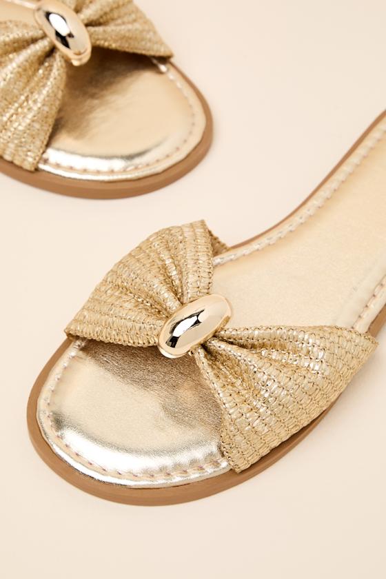 Nara Gold Raffia Slide Sandals - thumbnail 4