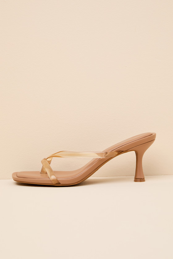 Muri Camel Vinyl Kitten Heel Thong Sandals