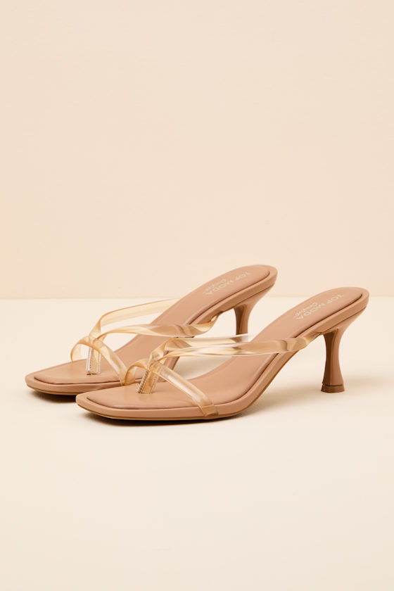Muri Camel Vinyl Kitten Heel Thong Sandals - thumbnail 3