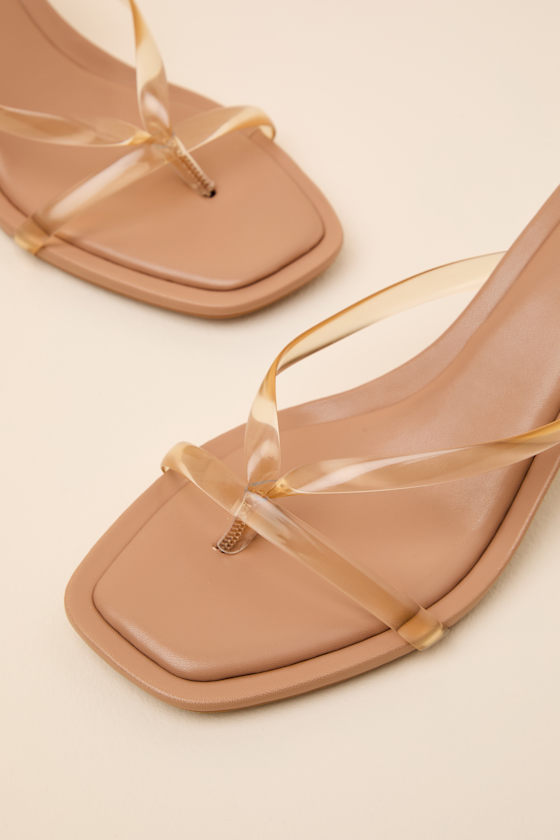 Muri Camel Vinyl Kitten Heel Thong Sandals - thumbnail 4