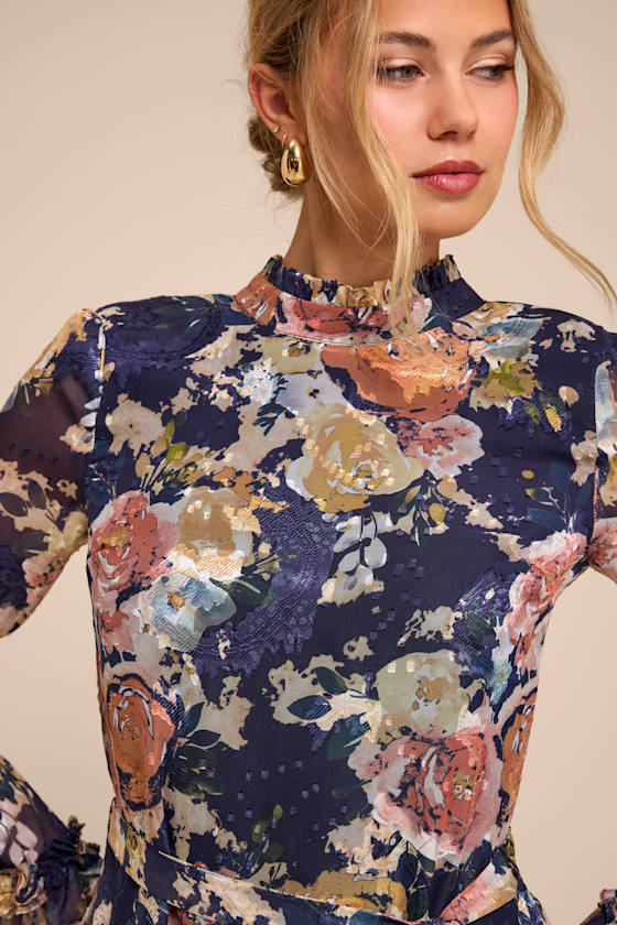 Lenna Navy Multi Floral Ruffled Mini Dress - thumbnail 5