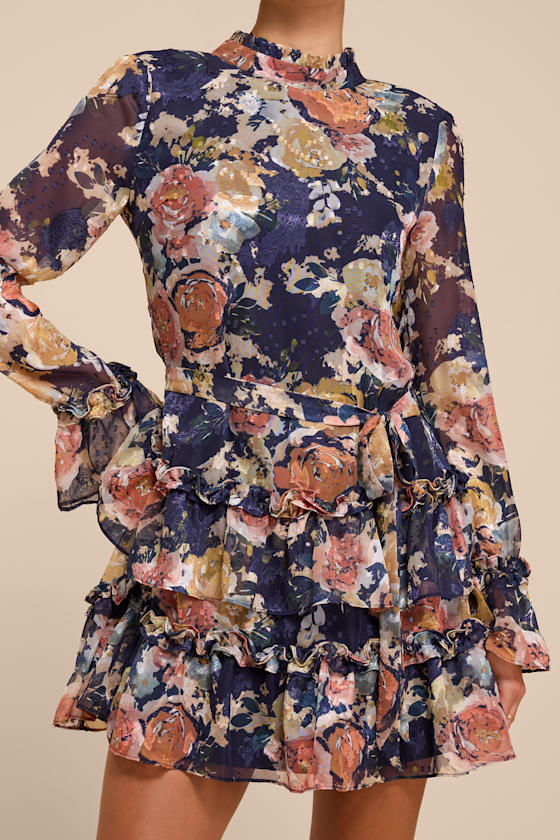 Lenna Navy Multi Floral Ruffled Mini Dress - thumbnail 4