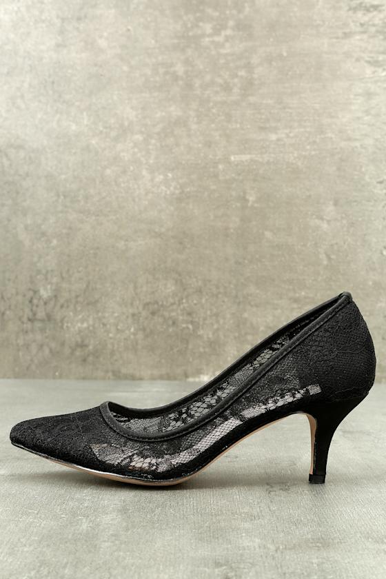 Abril Black Lace Kitten Heels 1