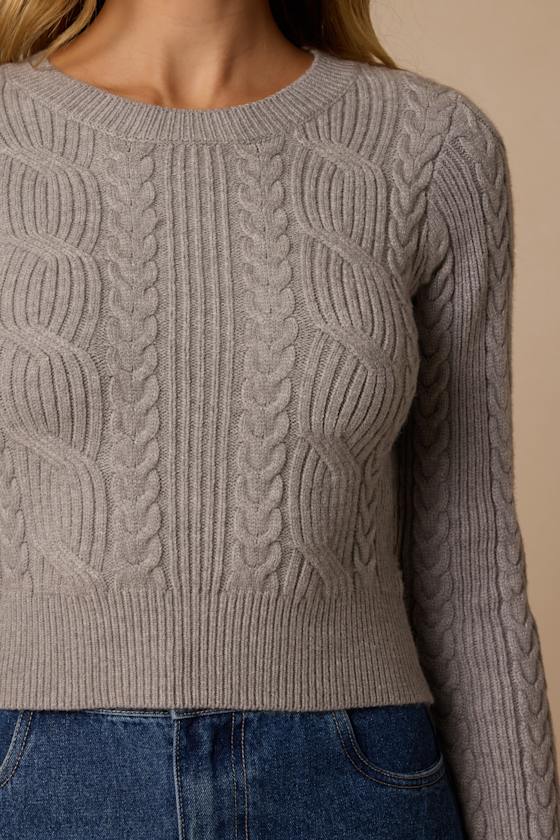 Cuddly Contentment Grey Cable Knit Cropped Sweater - thumbnail 5