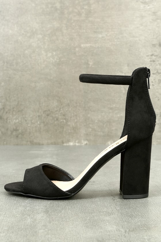 Black Suede Shoes - Black Heels - Ankle 