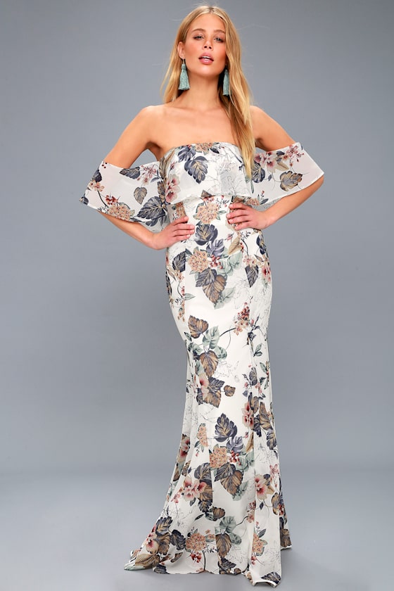 Ray of Sunshine White Floral Print Off-the-Shoulder Maxi Dress 1