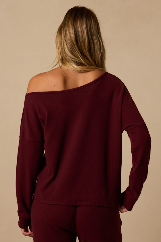 Dressed to Chill Wine Red Ribbed Long Sleeve Top - thumbnail 3